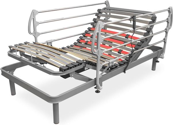 amuéblate online Flexipro Elektrobett mit 5 Ebenen und verstärkter Struktur + Klappgeländer-Set - ergonomisch, zuverlässig und leise, Deutscher Motor, 90x200 cm