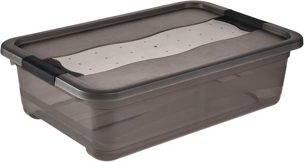 keeeper Aufbewahrungsbox mit Deckel und Schiebeverschluss, 28 l, Transparent, Crystal Grey
