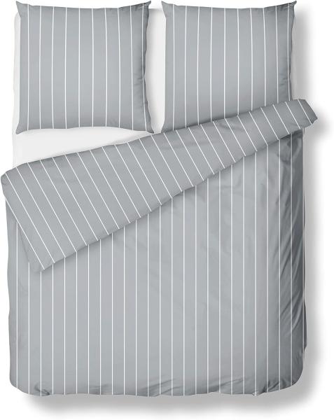 Mako Satin Bettwäsche Urban Stripe grau 155x200 + 80x80