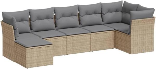 vidaXL 7-tlg. Garten-Sofagarnitur mit Kissen Beige Poly Rattan 3249808