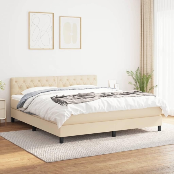 vidaXL Boxspringbett mit Matratze Creme 160x200 cm Stoff 3140310