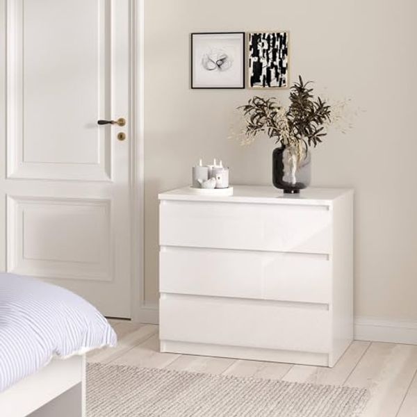 Dmora - Kommode Lilou, Mehrzweckkommode, Schlafzimmerkommode, Schrank mit Schubladen, 77x50 h68 cm, Weiß
