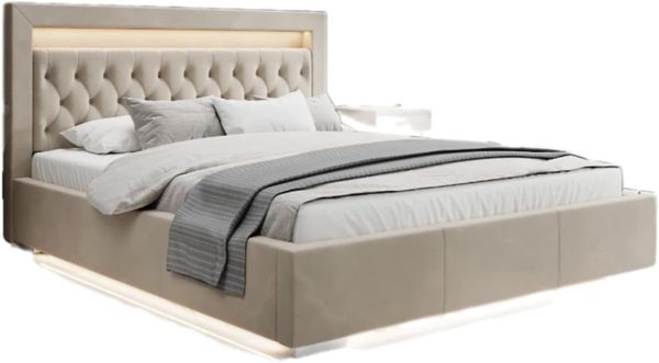 Designer Polsterbett Ida inkl. RGB, USB und Stauraum 140x200 Beige H4