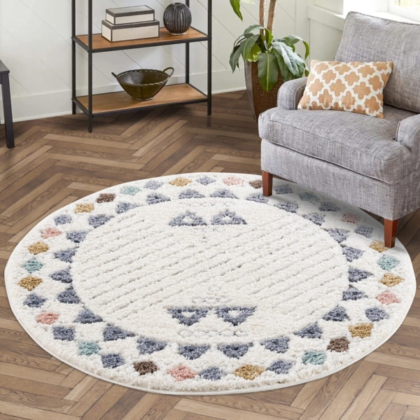 Carpet City Hochflor-Teppich Focus 3034, rund, Höhe: 20 mm, Boho-Teppich, Hochtief-Muster/ 3D-Effekt, für Wohnzimmer, Schlafzimmer
