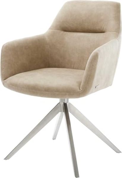 Drehstuhl Pejo-Flex Mikrofaser Beige Vintage Kreuzgestell breit Edelstahl 360° drehbar Wippfunktion Taschenfederkern
