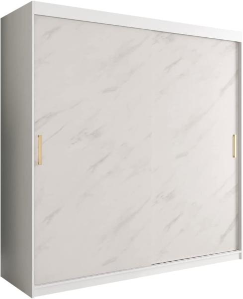 Kleiderschrank Kamoga T 200 (Weiß / Marmor Weiß + Gold, mit Schubladen)