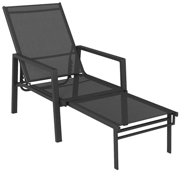 Outsunny Gartenliege mit ausziehbarer Fußstütze, 5-fach Verstellbar Rückenlehne, Liegestuhl, 1 St, Sonnenliege, für Garten Terrasse Pool