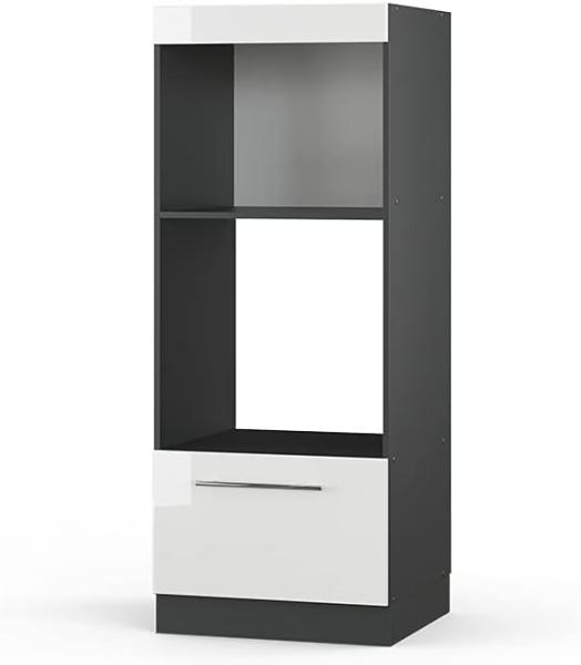 Vicco Küchenschrank Küchenmöbel Fame-Line modern Küche Einbauküche Küchenzeile Blende Unterschrank Hochschrank Hängeschrank (Anthrazit-Weiß Hochglanz, Mikrowellenumbauschrank 60 cm offen)