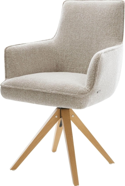 Drehstuhl Heira-Flex mit Armlehnen Webstoff Soft Beige Holzgestell kantig Natur 180° drehbar Taschenfederkern