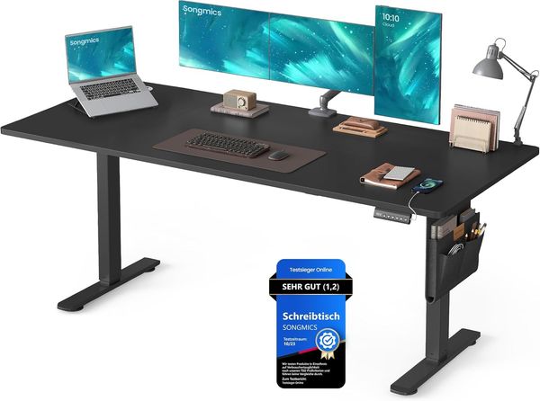 SONGMICS Höhenverstellbarer Schreibtisch elektrisch, 180x80 cm, Memory-Funktion mit 4 Höhen, USB-C-Anschluss, tintenschwarz LSD138BZ01