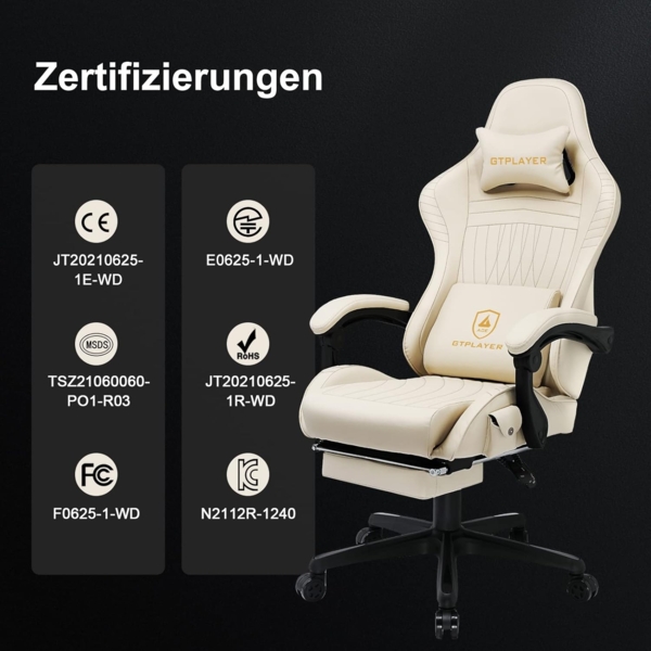 GTPLAYER Gaming Stuhl, Ergonomischer Gaming Sessel Schreibtischstuhl PC Gamer Racing Stuhl mit Fußstütze Lautsprecher Musik Bürostuhl bis 150kg belastbar Bild 8