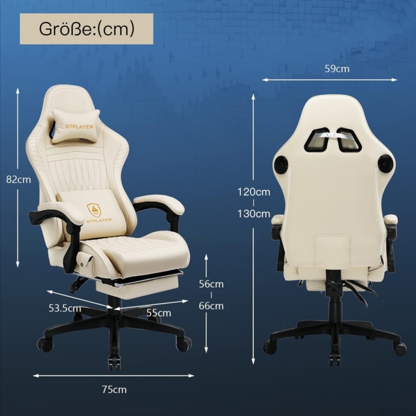 GTPLAYER Gaming Stuhl, Ergonomischer Gaming Sessel Schreibtischstuhl PC Gamer Racing Stuhl mit Fußstütze Lautsprecher Musik Bürostuhl bis 150kg belastbar Bild 2