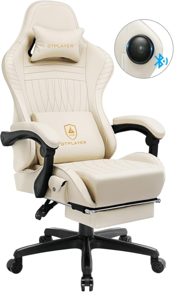 GTPLAYER Gaming Stuhl, Ergonomischer Gaming Sessel Schreibtischstuhl PC Gamer Racing Stuhl mit Fußstütze Lautsprecher Musik Bürostuhl bis 150kg belastbar