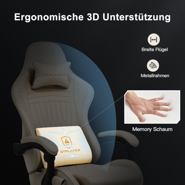GTPLAYER Gaming Stuhl, Ergonomischer Gaming Sessel Schreibtischstuhl PC Gamer Racing Stuhl mit Fußstütze Lautsprecher Musik Bürostuhl bis 150kg belastbar Bild 3