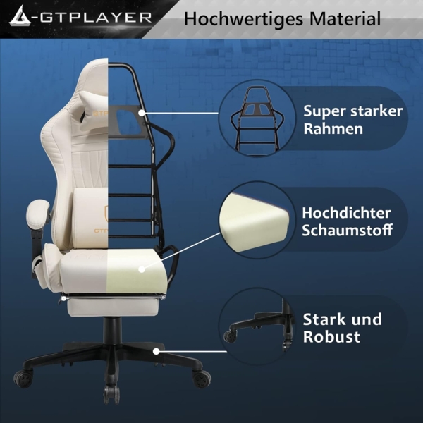 GTPLAYER Gaming Stuhl, Ergonomischer Gaming Sessel Schreibtischstuhl PC Gamer Racing Stuhl mit Fußstütze Lautsprecher Musik Bürostuhl bis 150kg belastbar Bild 4