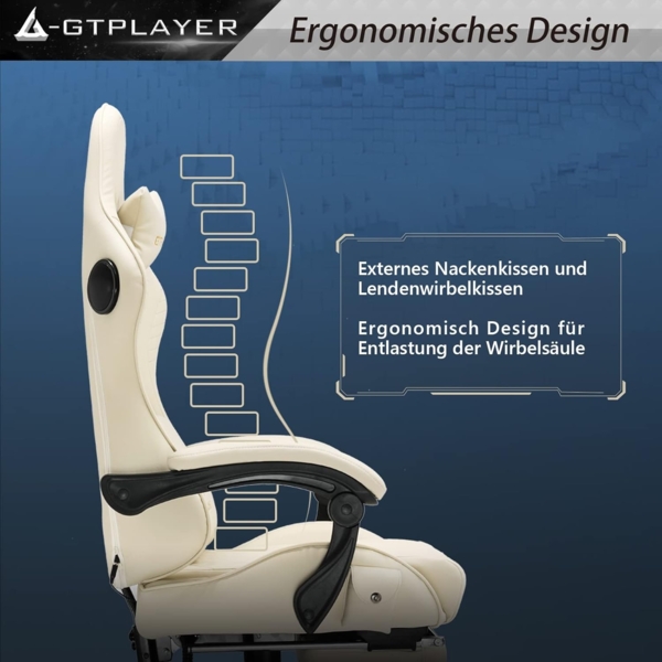 GTPLAYER Gaming Stuhl, Ergonomischer Gaming Sessel Schreibtischstuhl PC Gamer Racing Stuhl mit Fußstütze Lautsprecher Musik Bürostuhl bis 150kg belastbar Bild 6