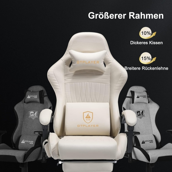 GTPLAYER Gaming Stuhl, Ergonomischer Gaming Sessel Schreibtischstuhl PC Gamer Racing Stuhl mit Fußstütze Lautsprecher Musik Bürostuhl bis 150kg belastbar Bild 7