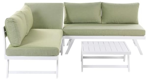 Beliani 'COCCORINO' Garten Ecksofa mit Tisch, 5-Sitzer, Metall grün
