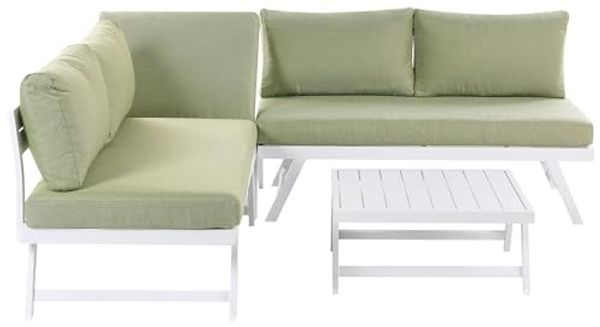 Beliani 'COCCORINO' Garten Ecksofa mit Tisch, 5-Sitzer, Metall grün