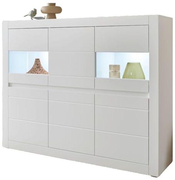 Highboard Derby in weiß matt und Eiche 165 x 132 cm