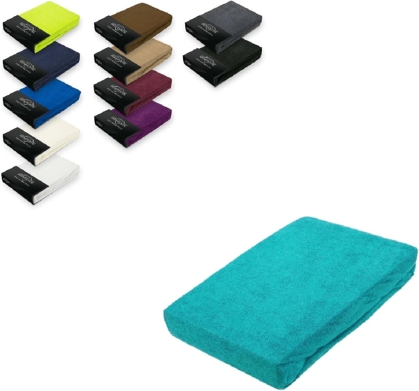EXKLUSIV HEIMTEXTIL Frottee Spannbettlaken 90 - 100 x 200 cm Türkis 80% Baumwolle 20% Polyester Öko - Tex Zertifiziert Bed-Sheet Bettlaken Spannbetttuch Topper Leinentuch