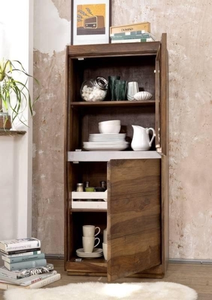 Massivmoebel24 Standvitrine (Vitrine Sheesham 63x40x147 noble unique lackiert SYDNEY #105) Bild 5