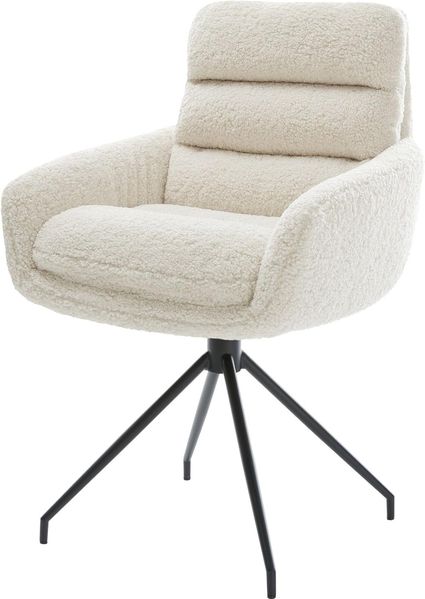 Esszimmerstuhl Abelia-Flex mit Armlehnen Teddystoff Beige Kreuzgestell konisch Schwarz