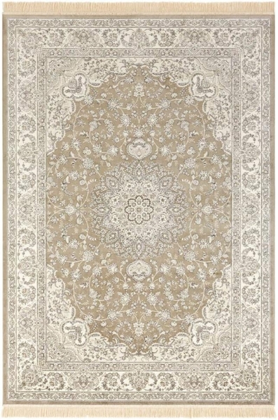 Orientalischer Samt-Teppich Fransen Antik Nain Olivgrün Grau - 95x140x0,5cm