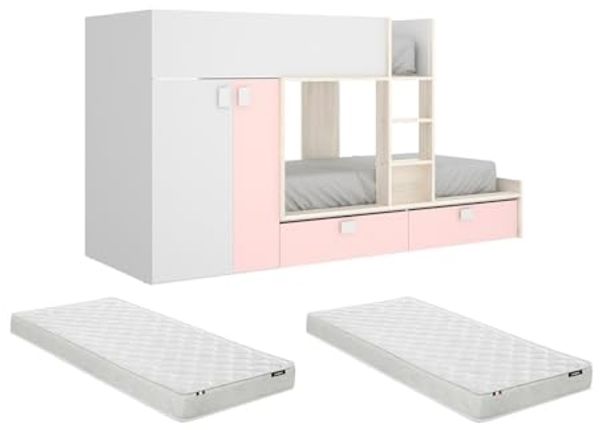 Vente-unique - JUANITO Bett Holz, Platte PuderrosaWeiß - B 108 cm x H 150 cm x L 275 cm