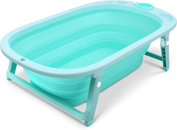 wuuhoo® ergonomische Baby-Badewanne Nemo faltbar und klappbar für Neugeborene Babys und Kleinkinder, mit Ablauf-Stöpsel zum Wasser ablassen grün