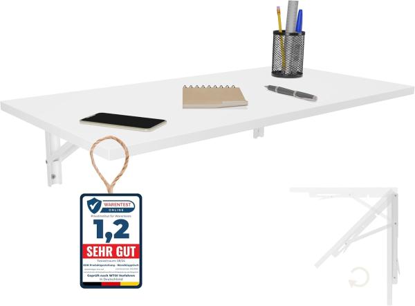 Wandklapptisch Schreibtisch Tischplatte 80x40 cm in Weiß Klapptisch Esstisch Küchentisch für die Wand Bartisch Stehtisch Wandtisch Tisch klappbar zur Wandmontage im Büro Küche