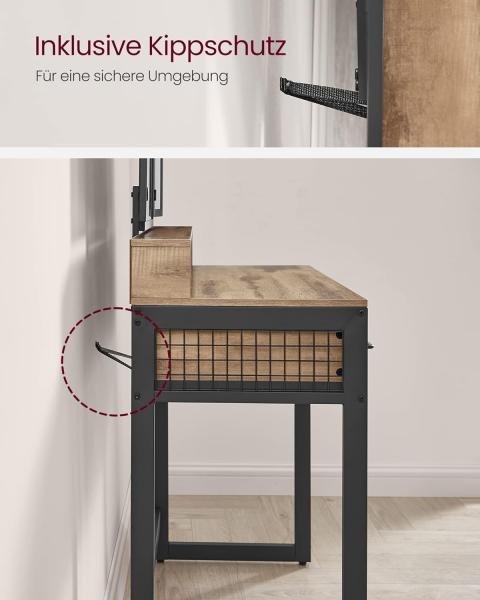 Vasagle Schminktisch mit gepolstertem Hocker, Frisiertisch mit dreifachem Spiegel, 3 Schubladen, Haartrocknerhalter, Kosmetiktisch, Industriestil, eichenbraun-schwarz Bild 8