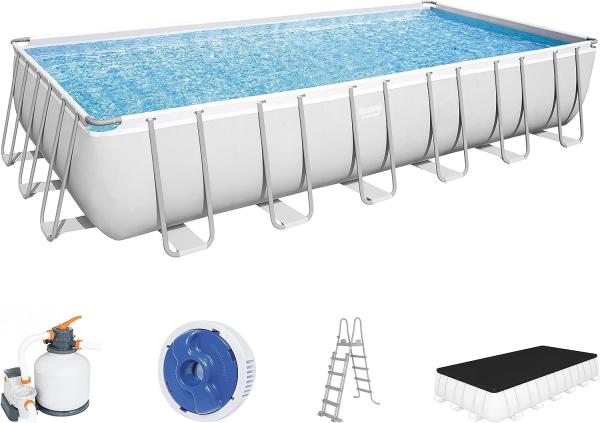 Power Steel™ Frame Pool Komplett-Set mit Sandfilteranlage 732 x 366 x 132 cm, lichtgrau, eckig