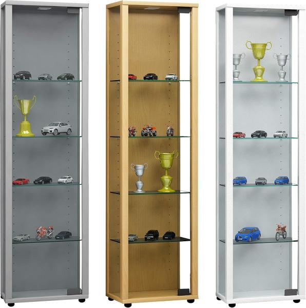 VCM 911781 Vitrine Sammelvitrine Glasvitrine Standvitrine Glas Schrank Regal Schaukasten ohne Beleuchtung Buche Edana Mini