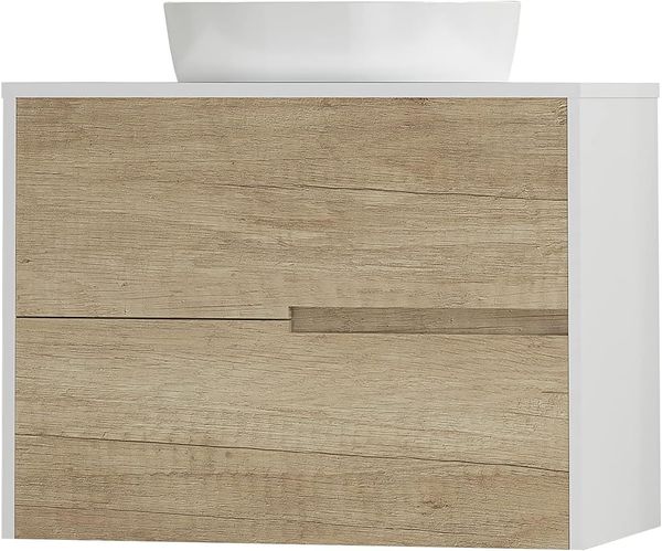 Baikal Gavin Top Badezimmerschrank Gavin, 2 Schubladen, Wandmontage, inkl. Waschbecken aus Keramik auf Arbeitsplatte, Verschiedene Ausführungen und Maße, Möbel montiert, ohne Spiegel 70 cm Nature