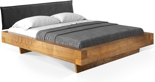Möbel-Eins CURBY Balkenbett mit Polster-Kopfteil, Wangenfuß, Material Massivholz Vintage 180x200 cm Stoff Anthrazit