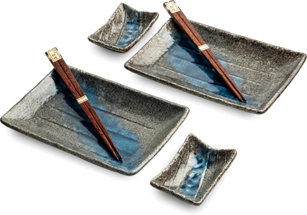 WestCraft Sushiteller SUSHI TELLER SET, Sushi Geschirr Set, Mehrteiliges Sushi-Set, (6 St), für 2 Personen Sushi-Teller, Schalen und Essstäbchen versch. Designs