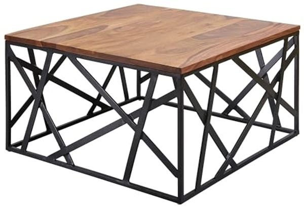Wohnling Couchtisch BAKAL 60 x 35 x 60 cm Sheesham Massivholz / Metall Sofatisch