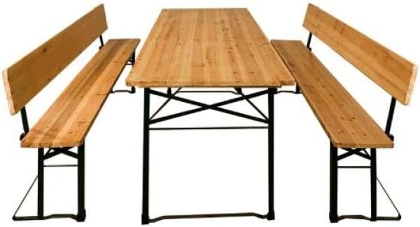 Casaria Bierzeltgarnitur mit Rückenlehne, 3-teilig, klappbar, Holz natur / Stahl grün, 170 x 70 x 75 cm Bild 4