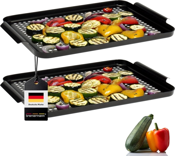 Bremermann Grillplatte 2er-Set, antihaftbeschichtet, Stahl schwarz 29,5 x 25,5 x 3 cm