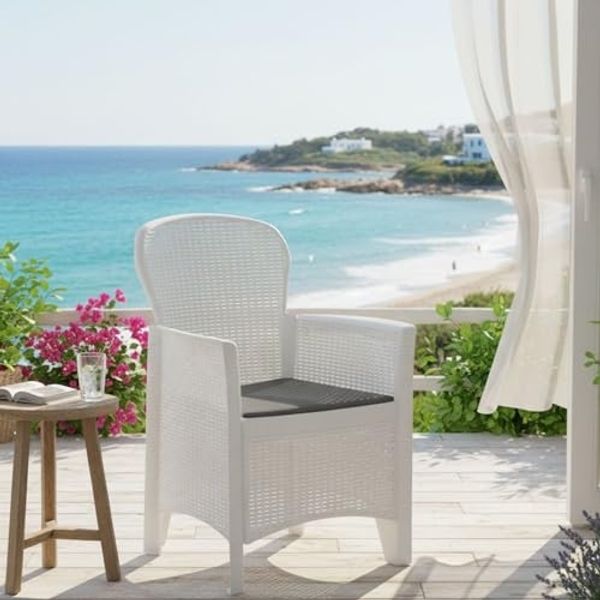 Dmora - Outdoor-Stuhl Como, Gartensitz, Outdoor-Sessel mit Rattan-Effekt, 100% Made in Italy, 59x57h85 cm, Weiß