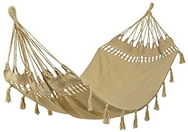 Hängematte Fransen Boho Natur Beige Braun Ibiza Hängeliege Baumwolle 180x100cm