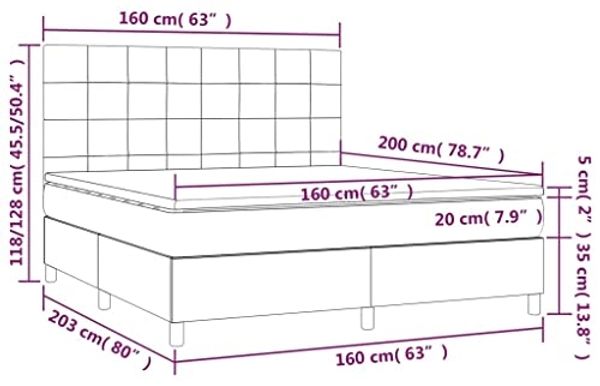 vidaXL Boxspringbett mit Matratze Schwarz 160x200 cm Stoff, Härtegrad: H2 [3142347] Bild 3