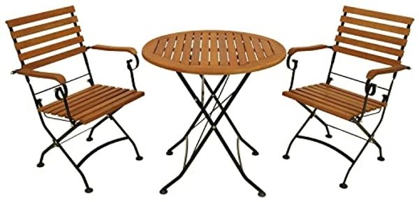 DEGAMO Garten-Essgruppe HOFGARTEN, (3-tlg), 2x Sessel, 1x Tisch rund 75cm, Stahl schwarz, Eukalyptus