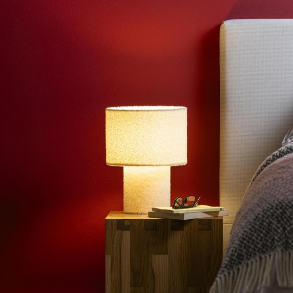 Lightbox Tischleuchte, ohne Leuchtmittel, Nachttischlampe, hochwertiger Teddy-Stoff, E27, 30 cm Höhe, beige Bild 1