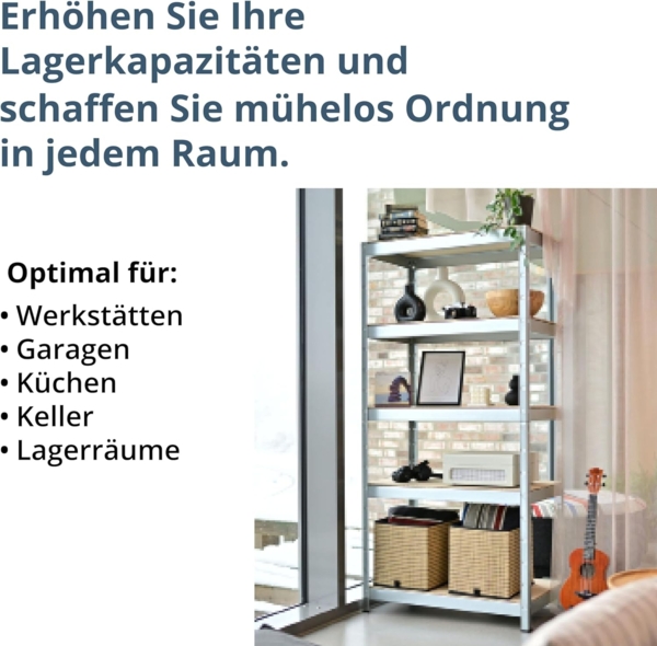 SCHULTE Regalwelt Schwerlastregal Steck-Schwerlastregal, Metall verzinkt, 1800x900x400 mm, 5 Holzböden Bild 6