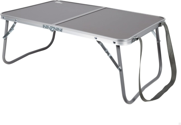 AKTIVE Klappbarer niedriger Tisch, 60 x 40 x 25 cm, Anthrazit, Mit Sicherheitsschloss, Aluminiumstruktur, Tischplatte aus MDF-Holz, Tragkraft 20 kg, Griff und Tragegurt, Camping- und Strandzubehör (63015)