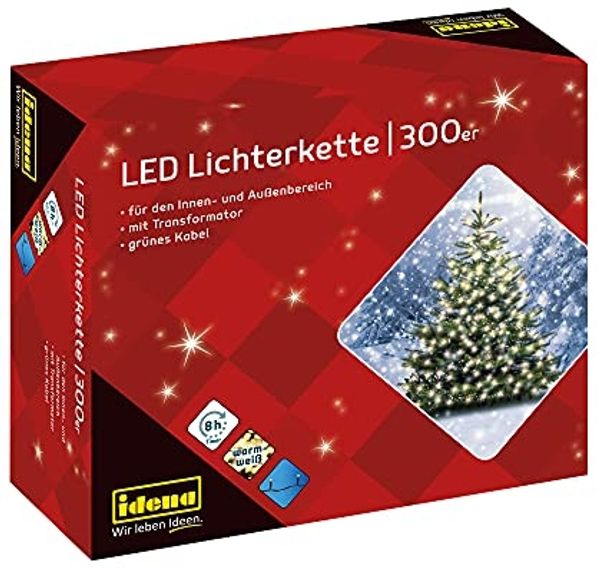Idena 30441 - LED Lichterkette mit 300 LEDs in Warmweiß, mit 8 Stunden Timer Funktion und Transformator, ca. 37,9 m lang, Deko für Innen & Außen, als Party Deko, Weihnachtsdeko, zur Hochzeit