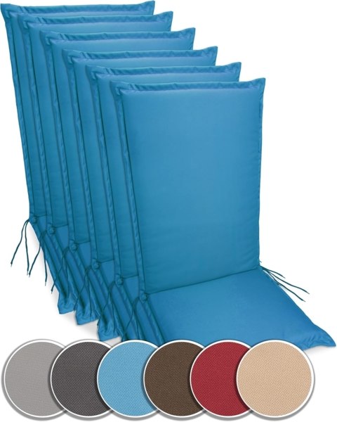 sunnypillow Liegenauflage Polsterauflagen Gartenstuhlauflage 120 x 50 extra Dicke 9cm, 6er Set Blau