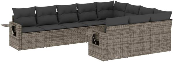 vidaXL 10-tlg. Garten-Sofagarnitur mit Kissen Grau Poly Rattan 3253027